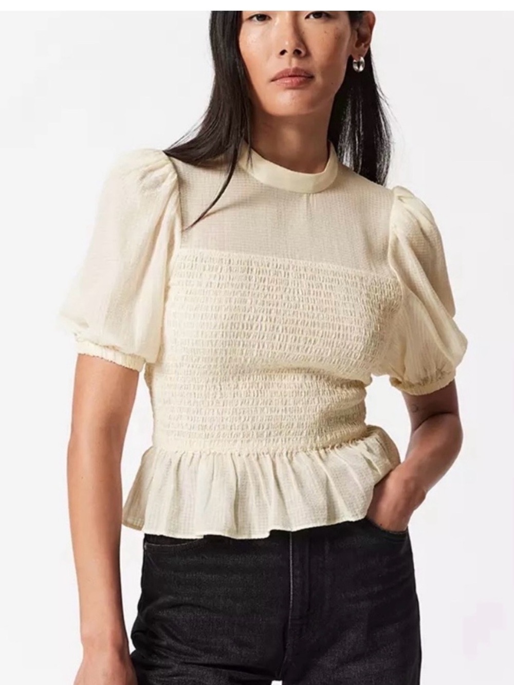 & Other Stories Cream Puff Sleeve Blouse- size 8